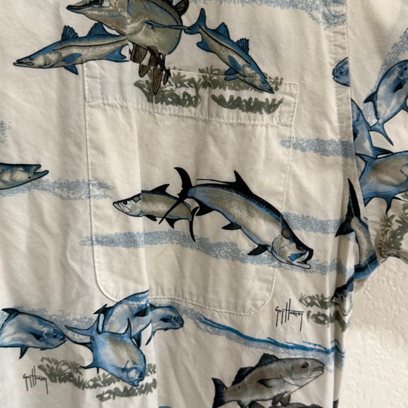 Guy Harvey Mens Button Up Shirt Fish Print Short Sleeve Casual Beach Vacation XL - Picture 8 of 11